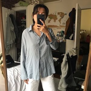 Uniqlo dusty blue button up shirt